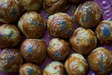 National Azerbaijanian cuisine Gogal on plate on wooden table background,close-up, top view