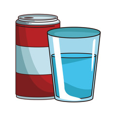Soda can and water glass
