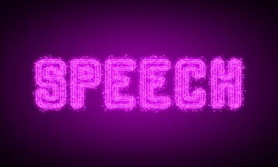 SPEECH - pink glowing text at night on black background