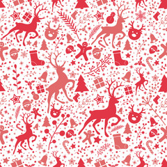 Concept of seamless pattern with Christmas decorations. Vector.