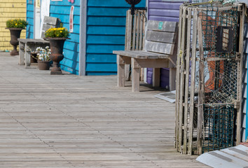 Fototapeta premium wooden bench on wooden walkway
