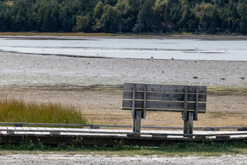 another empty bench in the park near the water