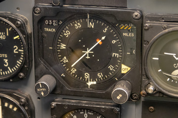 Inside cockpit instrumentation, flight, plane, closeup