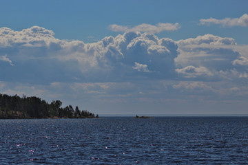 Clouds on Ladoga lake in Summer