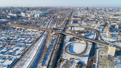 Khabarovsk road junction . the view from the top. taken by drone. prospect 60 years of October .