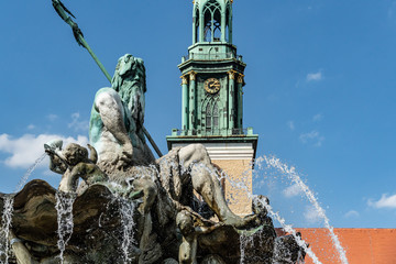 The Neptune Fountain in Berlin, or Neptunbrunnen, designed by Reinhold Begas. Located between the...