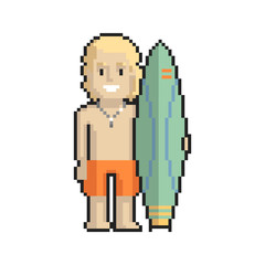 Surfer pixel art on white background. Vector illustration.