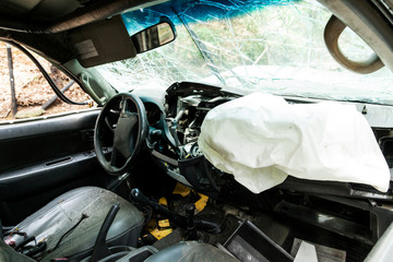 Car interior damaged by traffic accident
