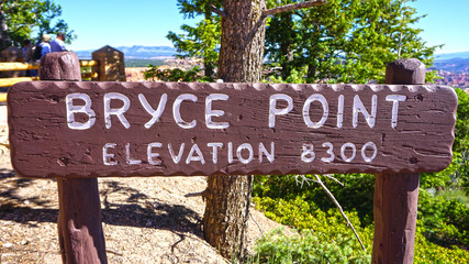 Bryce Point Sign at Bryce Canyon National Park, Utah, USA