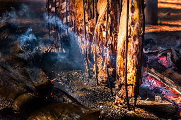 Barbecue ribs on the floor South of Brazil Churrasco Costela fogo de Chão