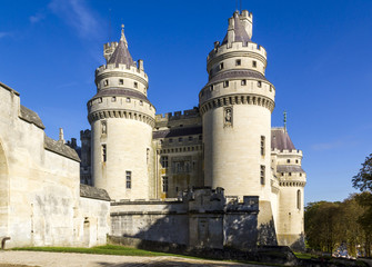 Medieval castle of Pierrefonds, Picardy, France. Exterior with crenelations and turrets