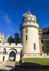 Medieval castle of Pierrefonds, Picardy, France. Exterior with crenelations and turrets