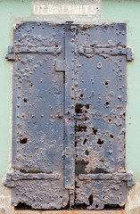 Ruins of an iron door at Battery Mendell, Fort Barry, Marin Headlands, California, USA. Battery Mendell was the first of the batteries built at Fort Barry.