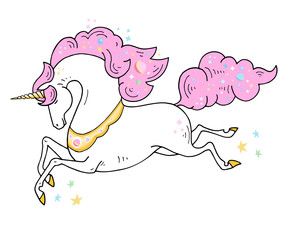 Magical Unicorn cute illustration - card and shirt design. Vector Romantic hand drawing design for kids