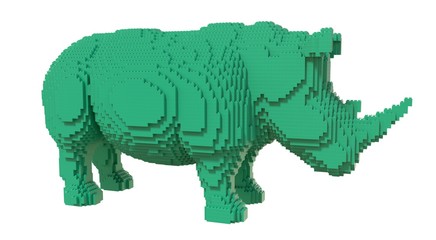 Rhino from plastic blocks on a white background