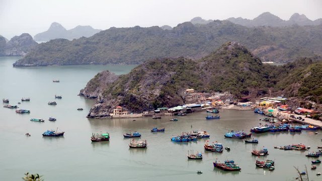 Fishing Port Cat Ba Island, Ha Long Bay, Vietnam timelapse
