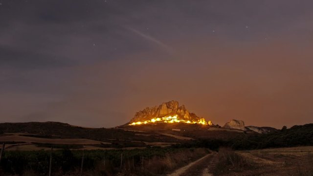Cellorigo town, in The Rioja, Spain. Time lapse at night. 