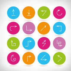 doodle arrow icons in color buttons set