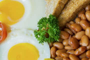 Healthy breakfast with fried egg and toast