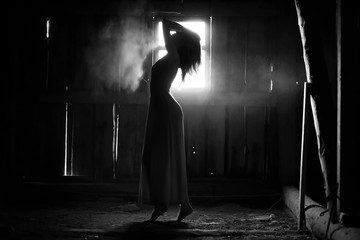 Silhouette of a girl black and white photo