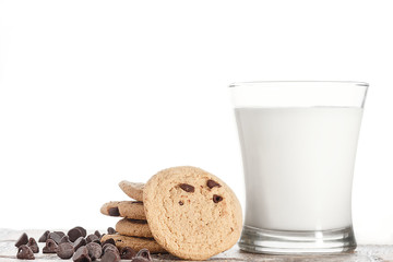 Yummy Delicious Chocolate Chip Cookies and Milk For An Unhealthy Snack