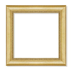 The antique gold frame on the white background