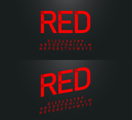 modern origami alphabet red color fonts and numbers. Typography font  with shadow. vector illustrator