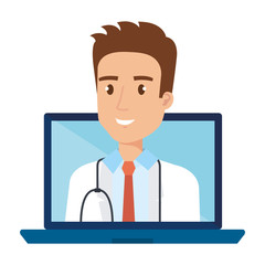 medical doctor in laptop avatar character