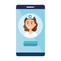 female doctor in smartphone avatar character