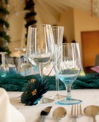 Table setting with empty water and wine glasses on the table