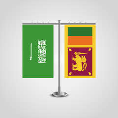 Table stand with flags of Saudi Arabia and Sri Lanka.Two flag. Flag pole. Symbolizing the cooperation between the two countries. Table flags