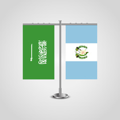 Table stand with flags of Saudi Arabia and Guatemala.Two flag. Flag pole. Symbolizing the cooperation between the two countries. Table flags