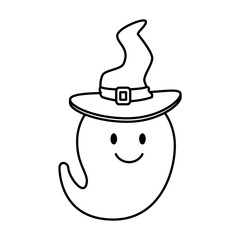 happy halloween ghost with witch hat