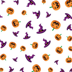 witch hat with pumpkins halloween pattern background