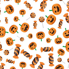 halloween sweet candies and pumpkin pattern
