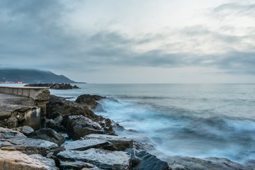 Night Long Exposure of Rocks at the port of Santa Maria di Castellabate Italy