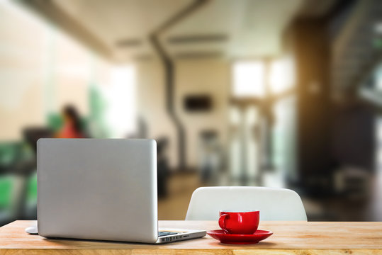 Workspace With Desktop Computer, Office Supplies, Houseplant And Coffee Cup At Office. Desk Work Concept.