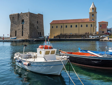 Boats in the Port of Acciaroli on the Mediterranean Sea in Italy