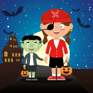 children dressed up in halloween night