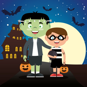children dressed up in halloween night