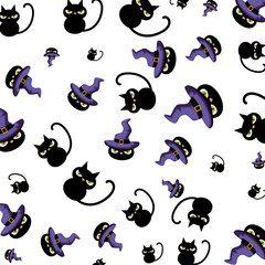 halloween black cats with witch hat pattern