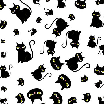 Halloween Black Cats Characters Pattern