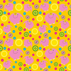 Cute seamless pattern with elephants and buttons