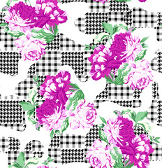 Eclectic fabric plaid seamless pattern with baroque ornament