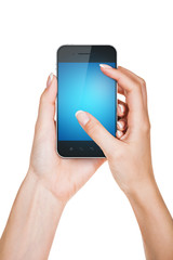 Hands holding mobile phone