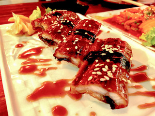 unagi sushi on white plate