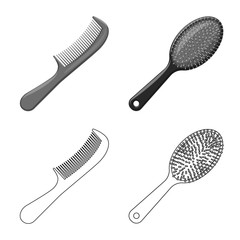 Vector illustration of brush and hair logo. Collection of brush and hairbrush stock symbol for web.