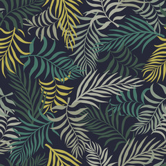 Tropical background with palm leaves. Seamless floral pattern. Summer vector illustration