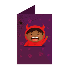 card with boy dressed up as a halloween devil