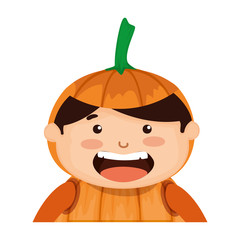 boy dressed up as a halloween pumpkin